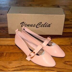 VENUS Celia Blush Mary Jane ballet Flats with Gold Accent buckles whimsy fairy